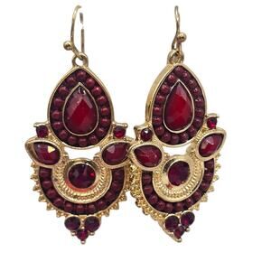 Earrings Chandelier Dark Red Beads Rhinestones Vintage Inspired Pierced SKU 3167